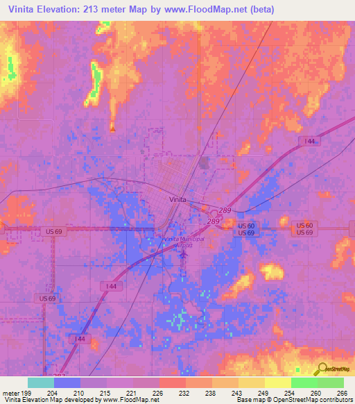 Vinita,US Elevation Map