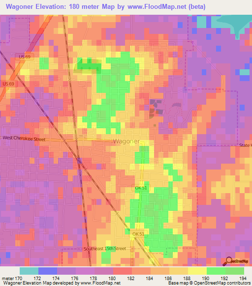 Wagoner,US Elevation Map