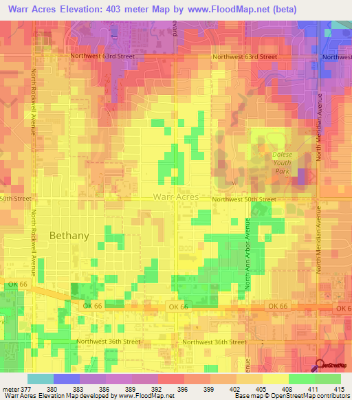 Warr Acres,US Elevation Map