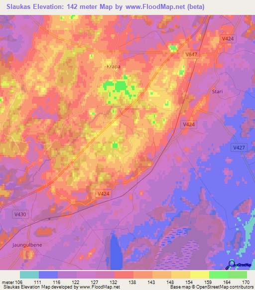 Slaukas,Latvia Elevation Map