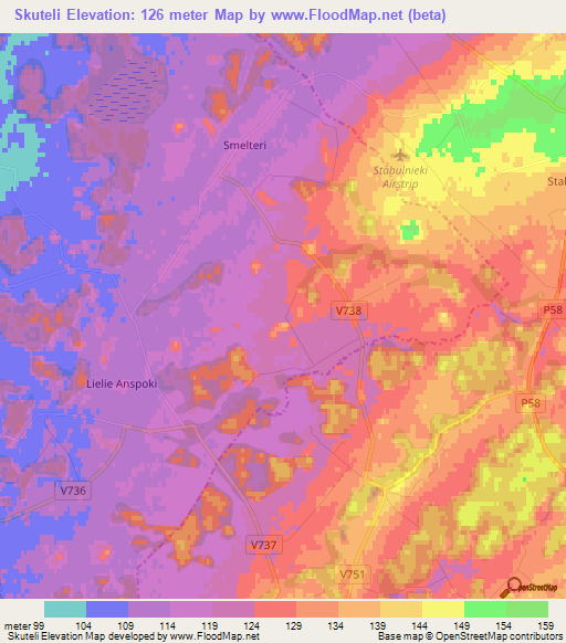 Skuteli,Latvia Elevation Map