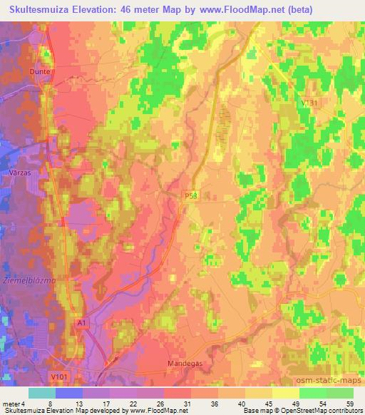 Skultesmuiza,Latvia Elevation Map