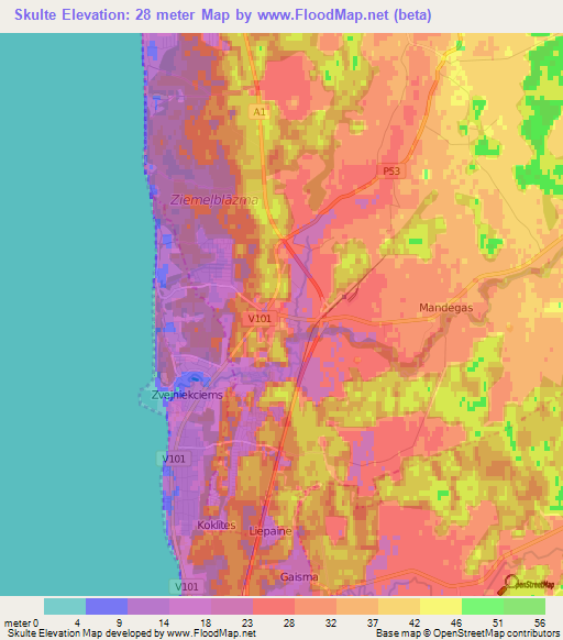 Skulte,Latvia Elevation Map