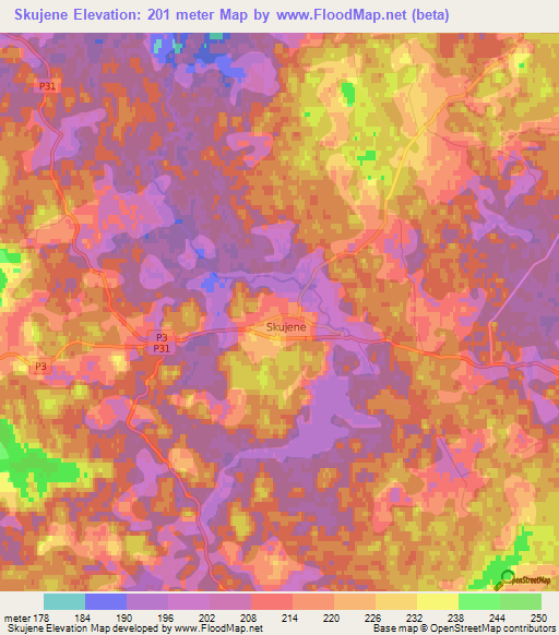 Skujene,Latvia Elevation Map