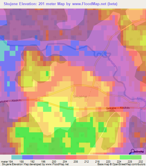 Skujene,Latvia Elevation Map