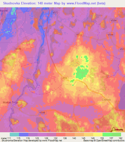 Skudnovka,Latvia Elevation Map