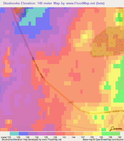 Skudnovka,Latvia Elevation Map