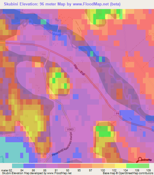 Skubini,Latvia Elevation Map