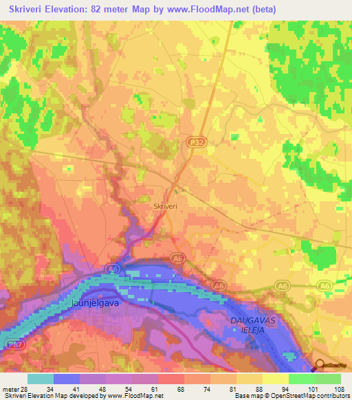 Skriveri,Latvia Elevation Map