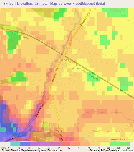 Skriveri,Latvia Elevation Map