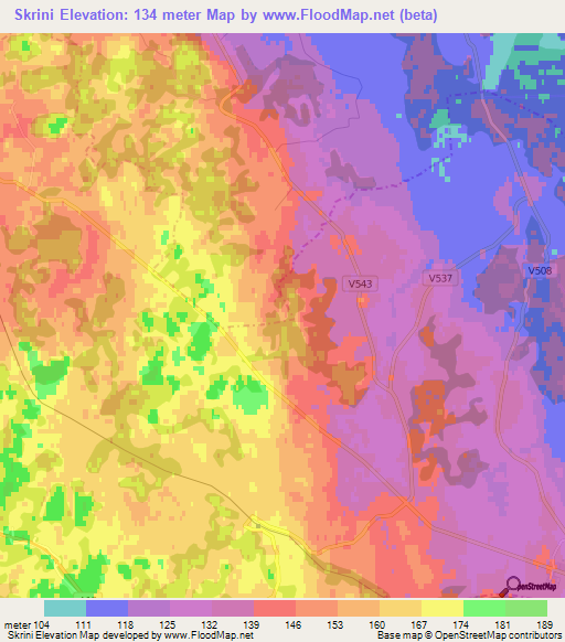 Skrini,Latvia Elevation Map