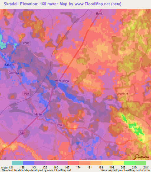 Skradeli,Latvia Elevation Map