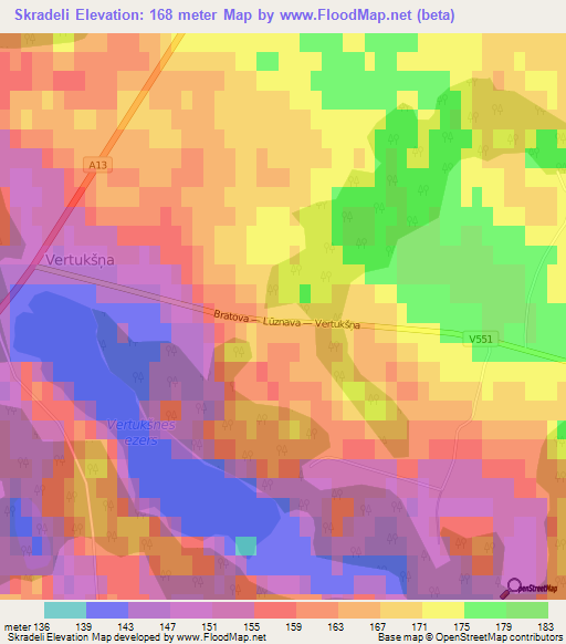 Skradeli,Latvia Elevation Map