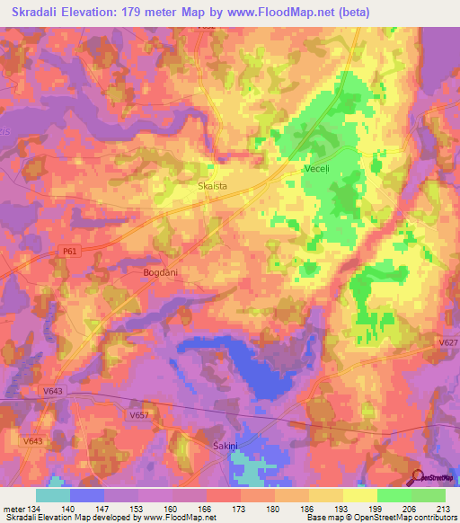 Skradali,Latvia Elevation Map