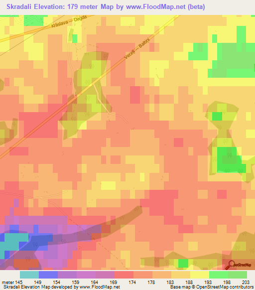 Skradali,Latvia Elevation Map