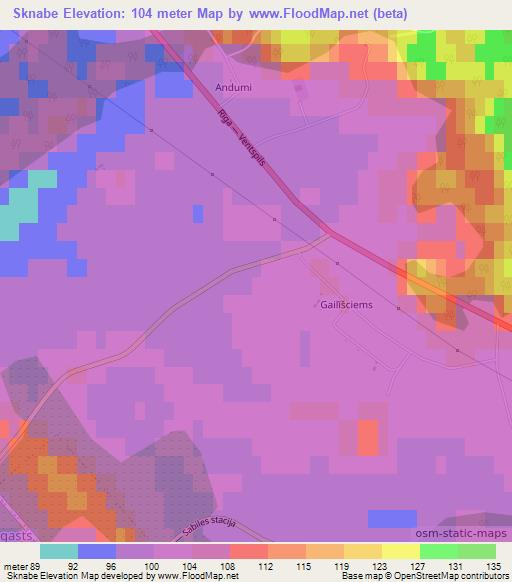 Sknabe,Latvia Elevation Map