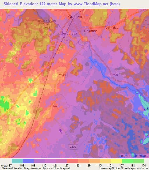 Skieneri,Latvia Elevation Map