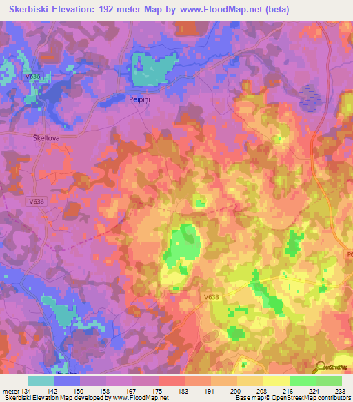 Skerbiski,Latvia Elevation Map