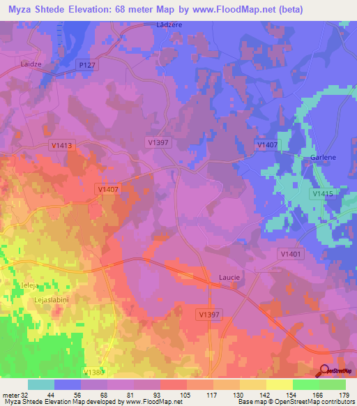 Myza Shtede,Latvia Elevation Map