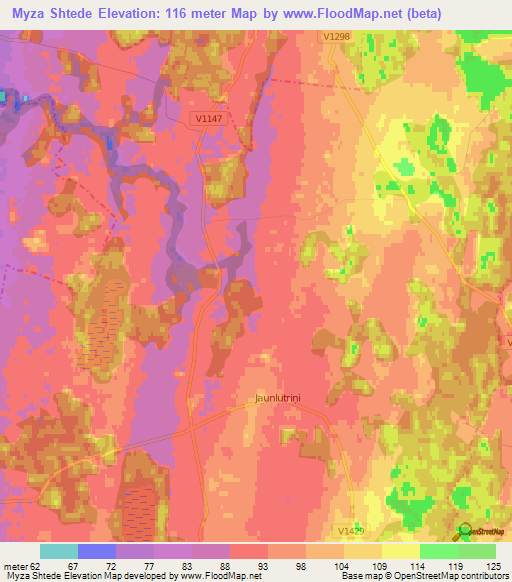 Myza Shtede,Latvia Elevation Map