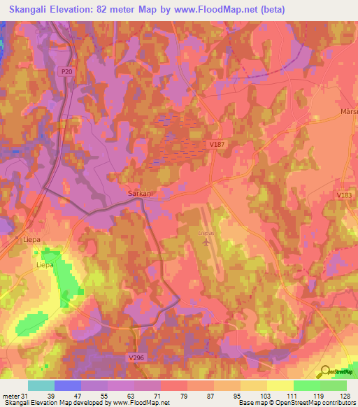 Skangali,Latvia Elevation Map