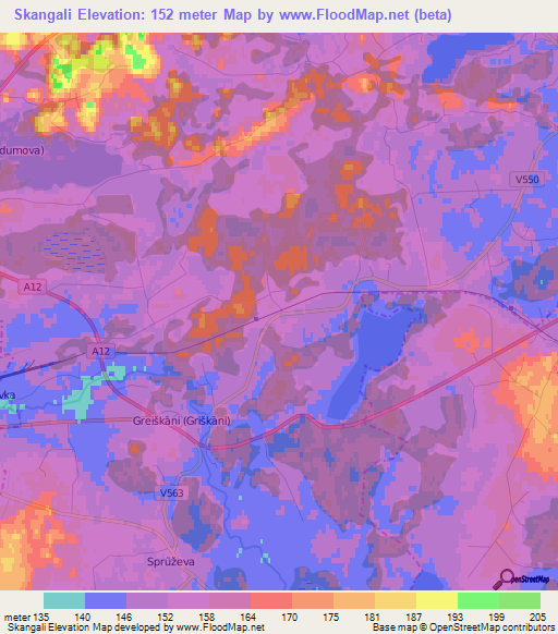 Skangali,Latvia Elevation Map