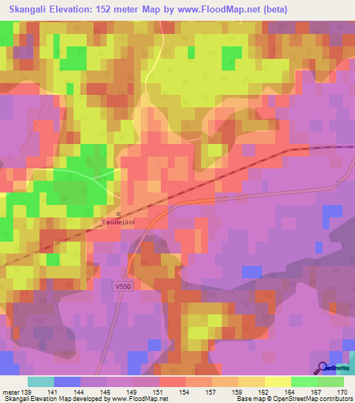 Skangali,Latvia Elevation Map