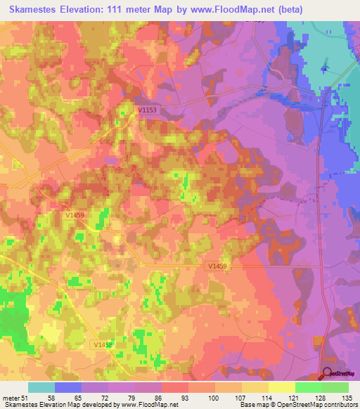 Skamestes,Latvia Elevation Map