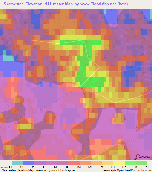 Skamestes,Latvia Elevation Map