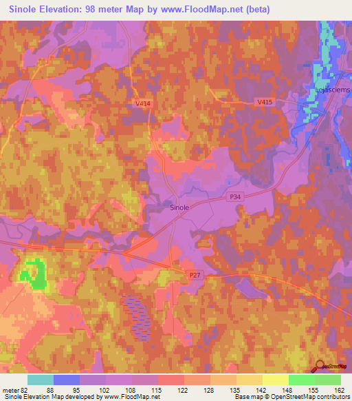 Sinole,Latvia Elevation Map