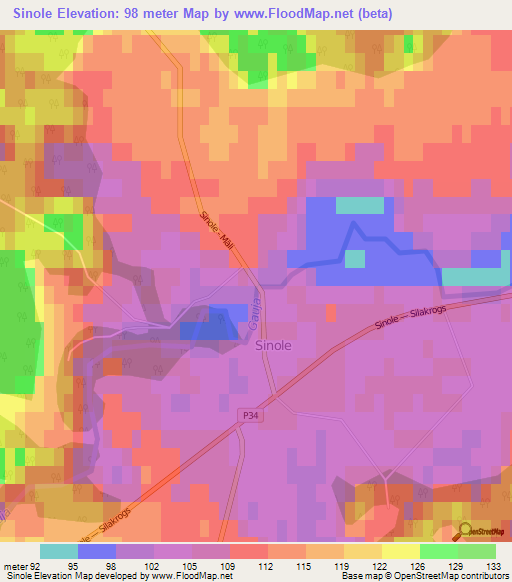 Sinole,Latvia Elevation Map