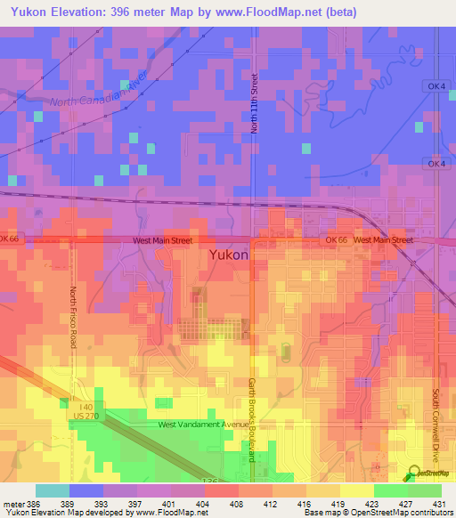 Yukon,US Elevation Map