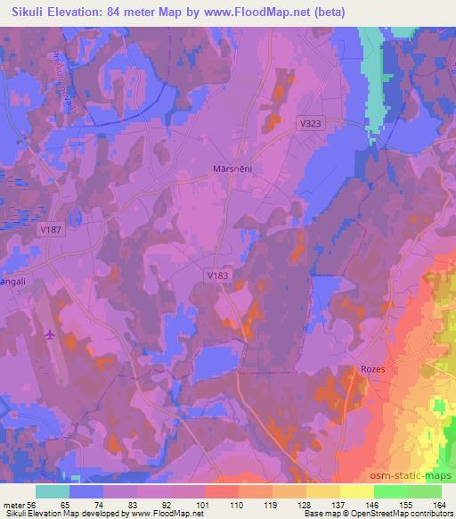 Sikuli,Latvia Elevation Map