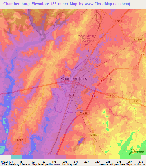 Chambersburg,US Elevation Map