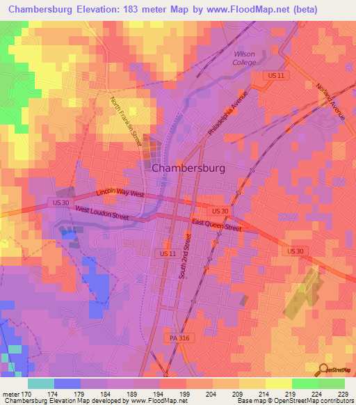 Chambersburg,US Elevation Map