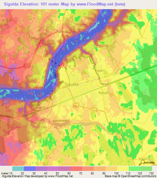 Sigulda,Latvia Elevation Map