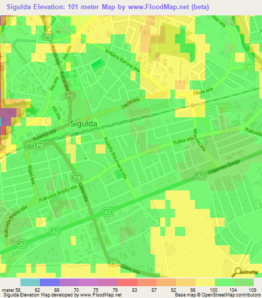 Sigulda,Latvia Elevation Map