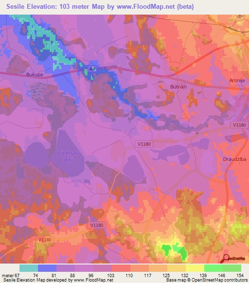 Sesile,Latvia Elevation Map