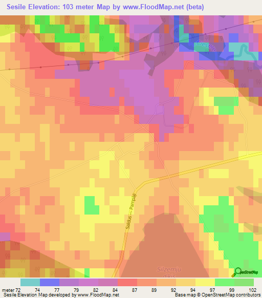 Sesile,Latvia Elevation Map