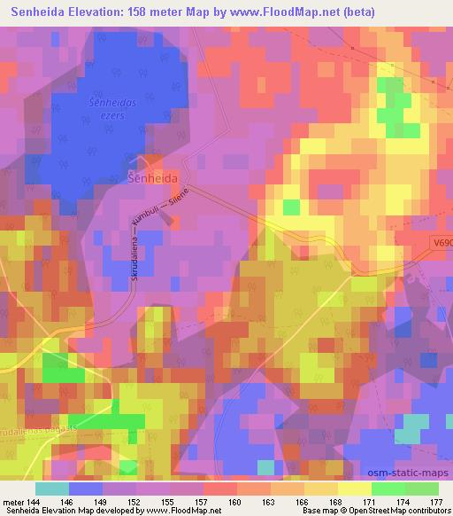 Senheida,Latvia Elevation Map