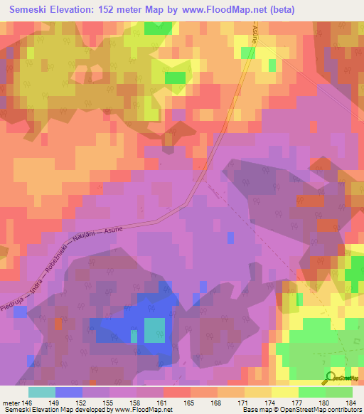 Semeski,Latvia Elevation Map