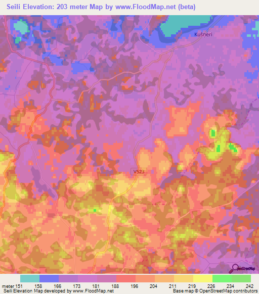 Seili,Latvia Elevation Map