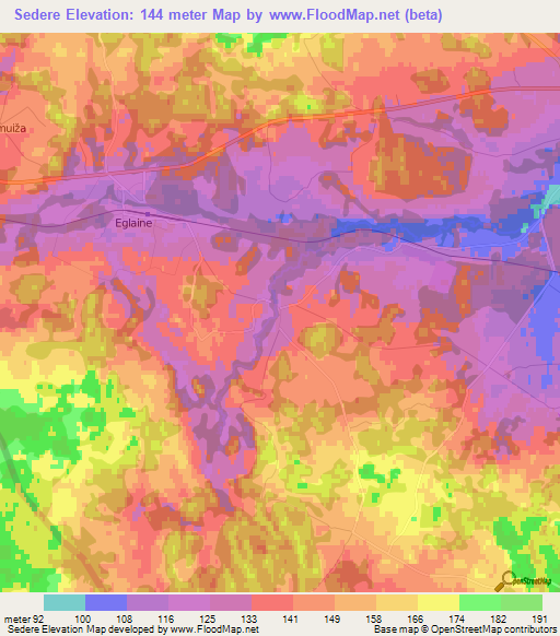 Sedere,Latvia Elevation Map