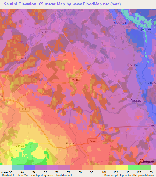 Sautini,Latvia Elevation Map