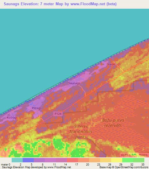 Saunags,Latvia Elevation Map