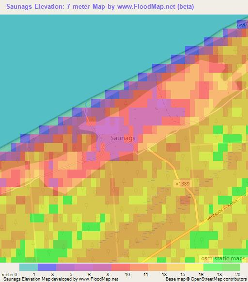 Saunags,Latvia Elevation Map