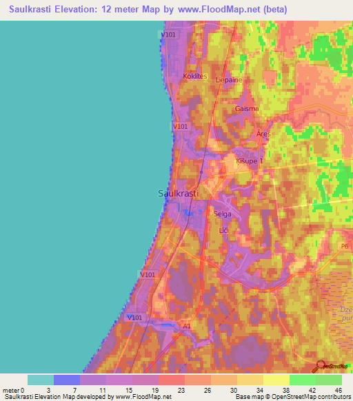 Saulkrasti,Latvia Elevation Map