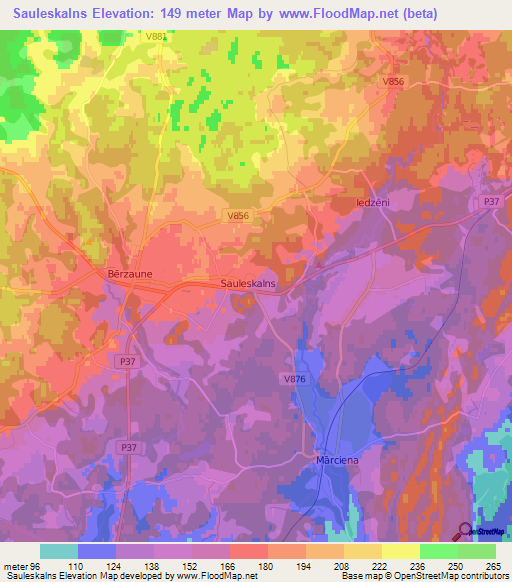 Sauleskalns,Latvia Elevation Map
