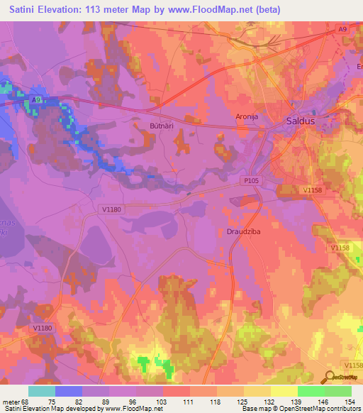 Satini,Latvia Elevation Map