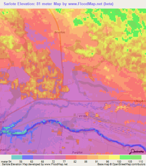 Sarlote,Latvia Elevation Map